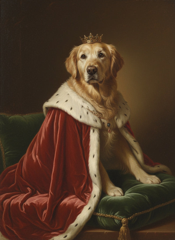 Starszy golden retriever namalowany jako Król