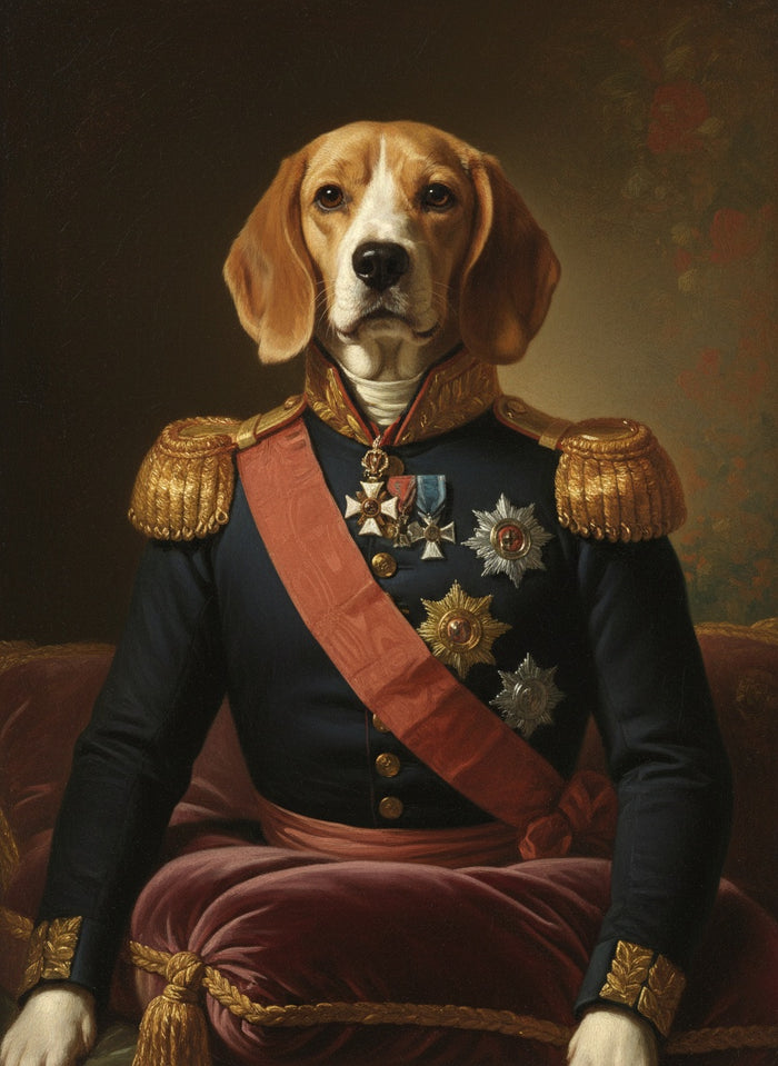 Beagle namalowany jako generał