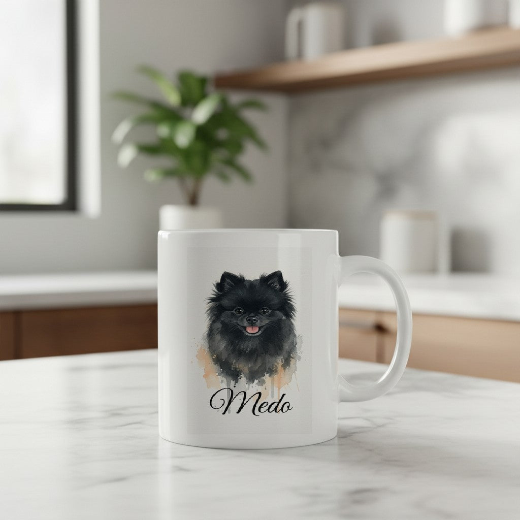 Personalizowany kubek z pupilem – portret akwarelą z imieniem – Akwarela